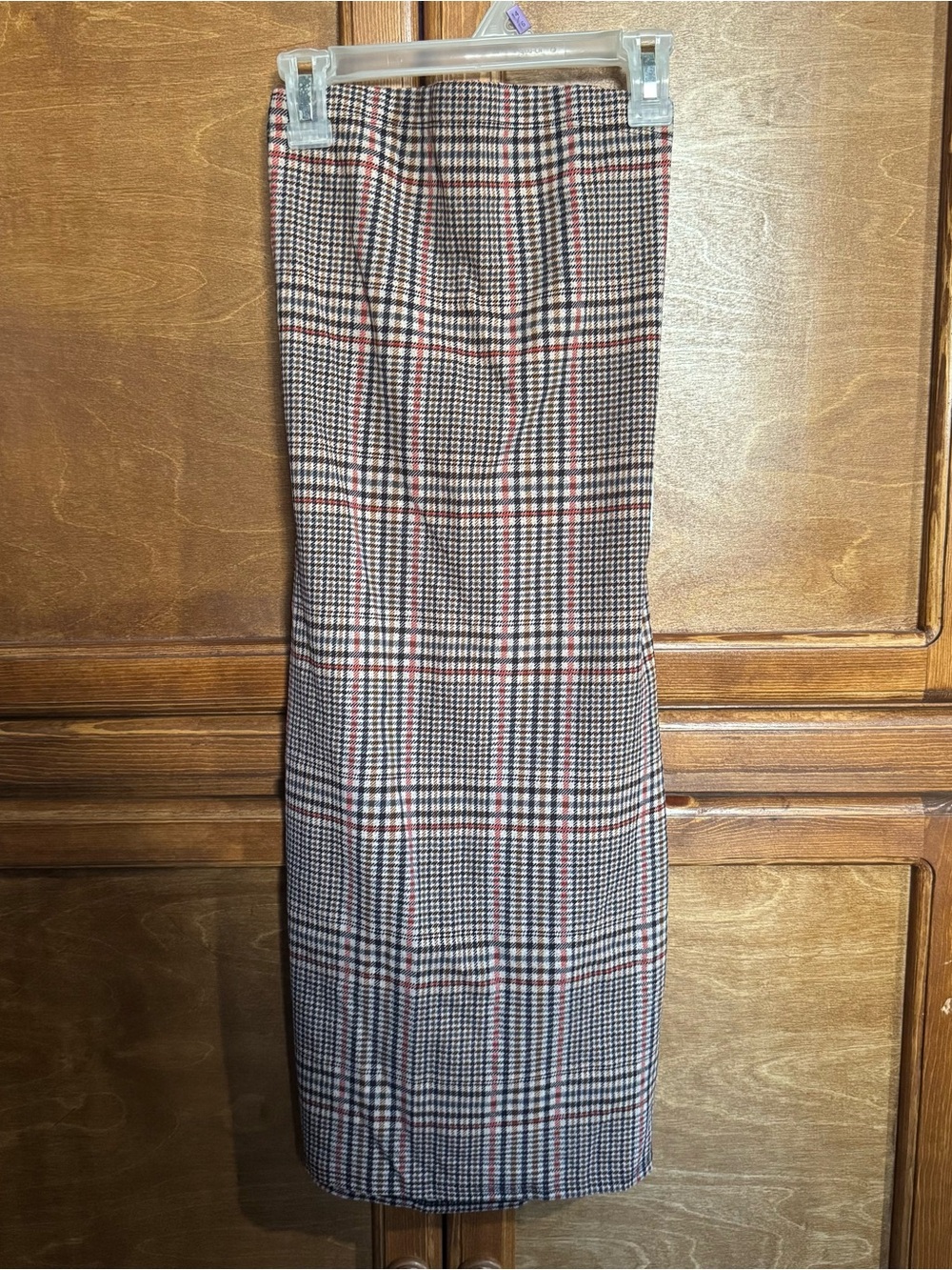 Tailored Plaid Pencil Dress in Brown and Red